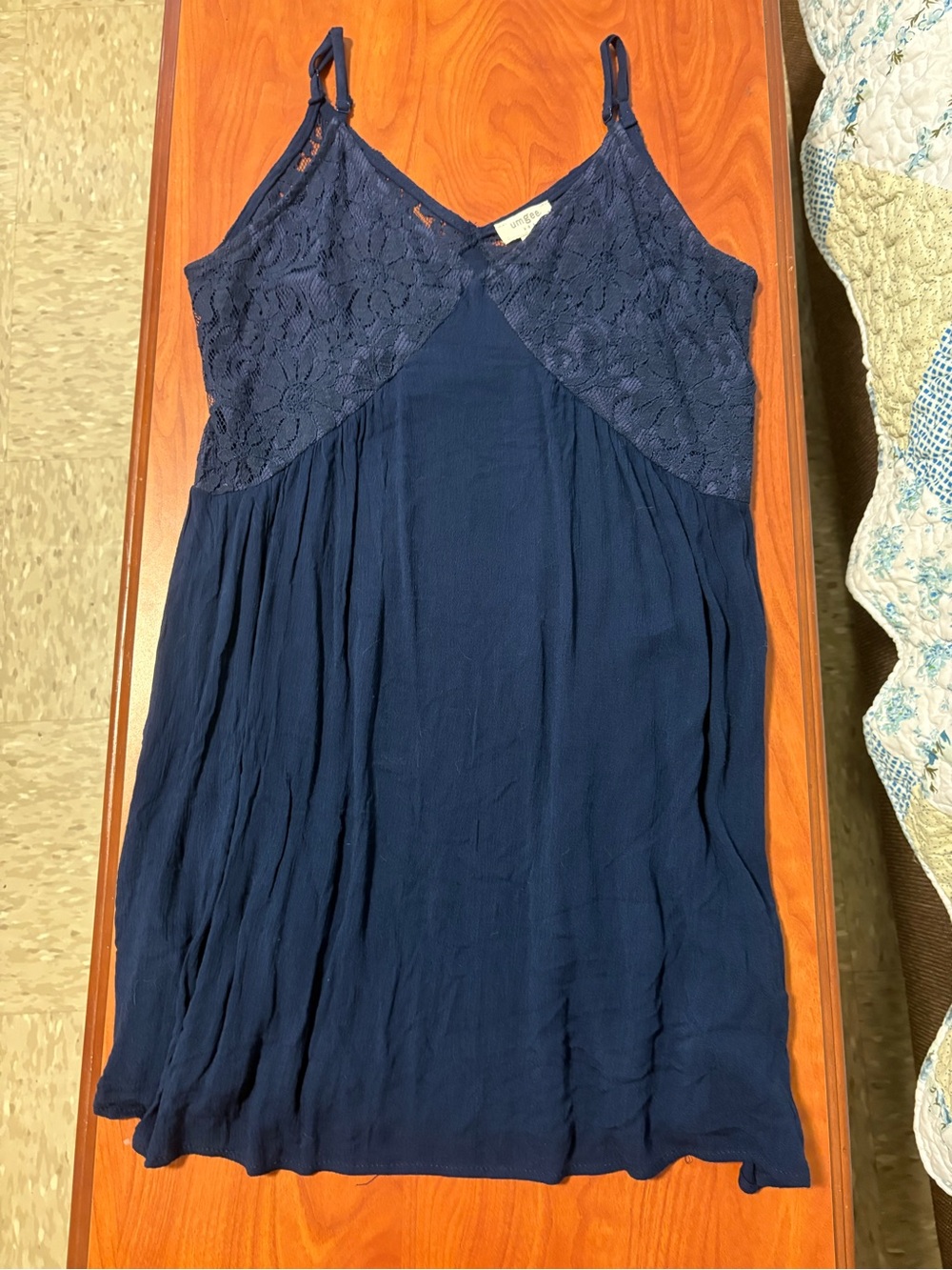 Navy Lace-Top Slip dress